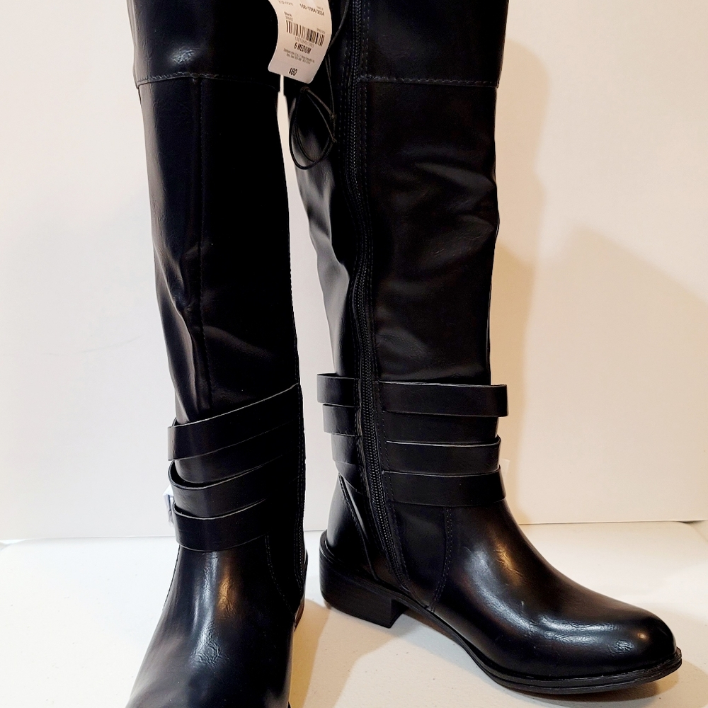 Women’s Riding Boots Block Heel, Black – Size 6 M